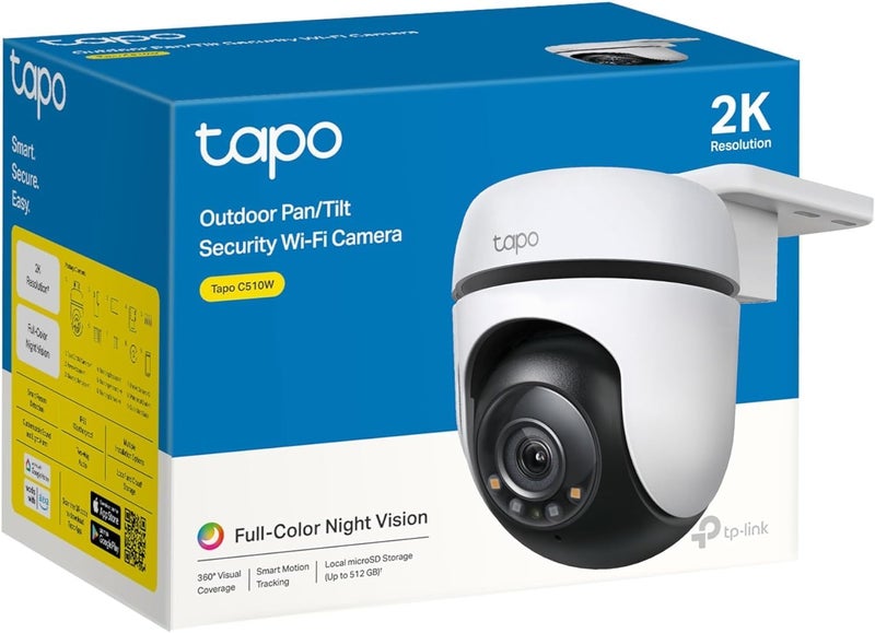 tapo 2K Outdoor Wired Pan/Tilt Security Wi-Fi Camera, 360° View, Motion Tracking, Works w/Alexa & Google Home, Color Night Vision, Free AI Detection, Cloud & SD Card Storage(up to 512GB), C510W - Image 2